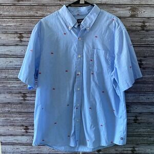 Chaps Men's Short-Sleeved Button-Down Shirt Size XL Blue Crab Easy Care